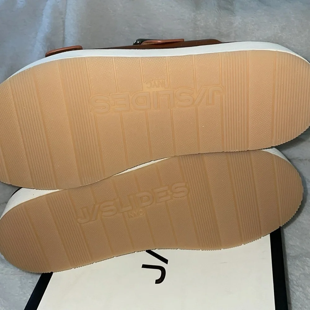 NWT J/SLIDES BOWIE Cognac Leather Sandal - Picture 11 of 12